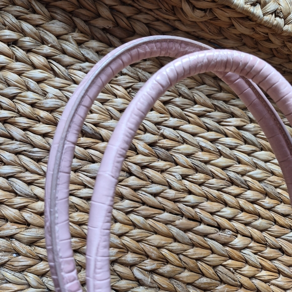 Vintage Brighton Leili Dusty Rose Pink Straw Leather Woven Handbag - Picture 8 of 13